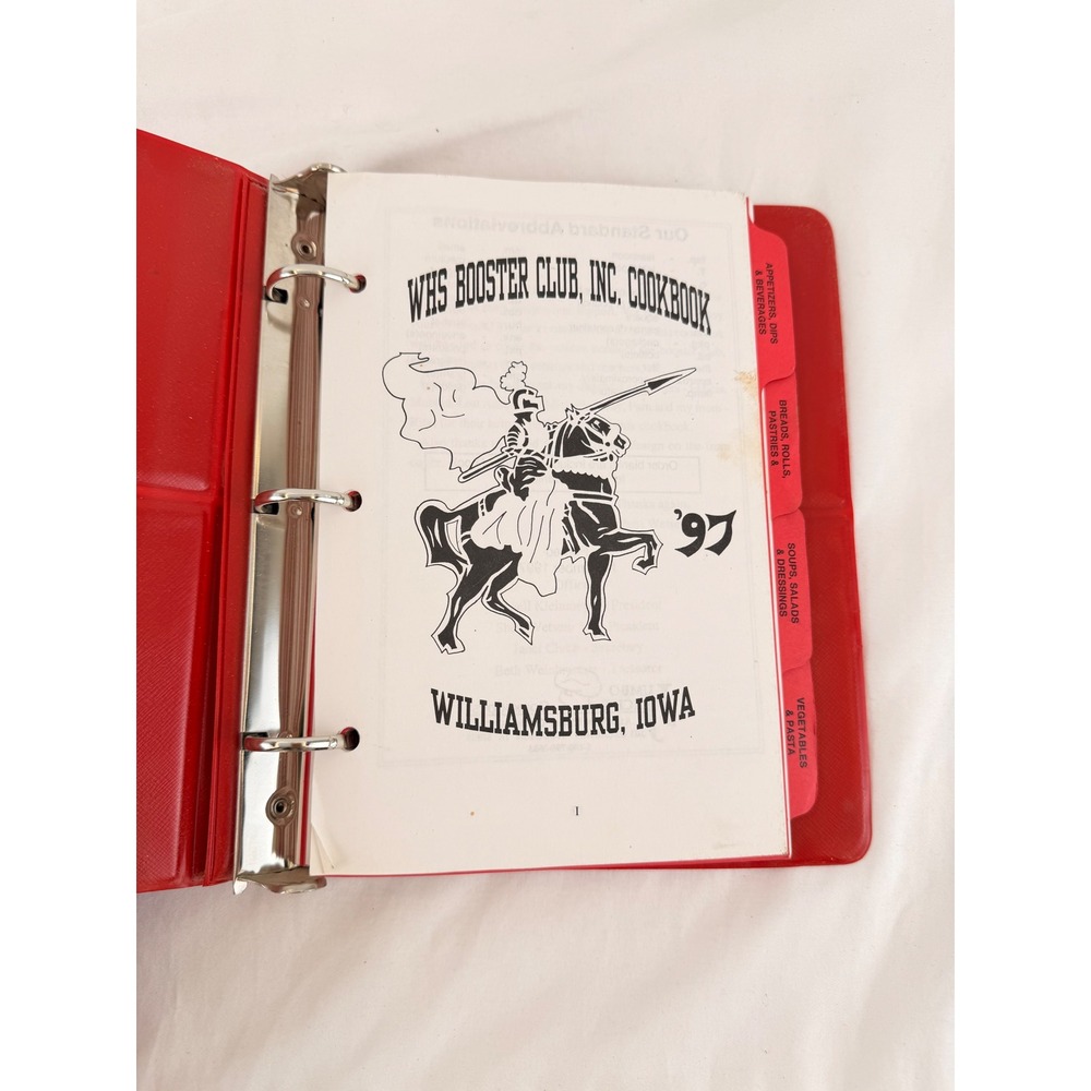 Vintage 1997 WHS Booster Club Cookbook Williamsburg Iowa Red Binder Jumbo Jack's - Picture 6 of 16